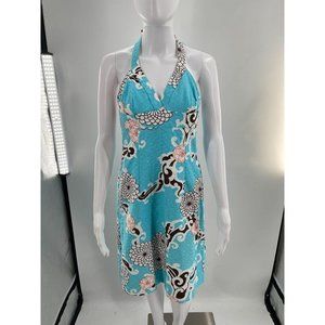 Trina Turk Floral Halter Neck Tie V-Neck Dress